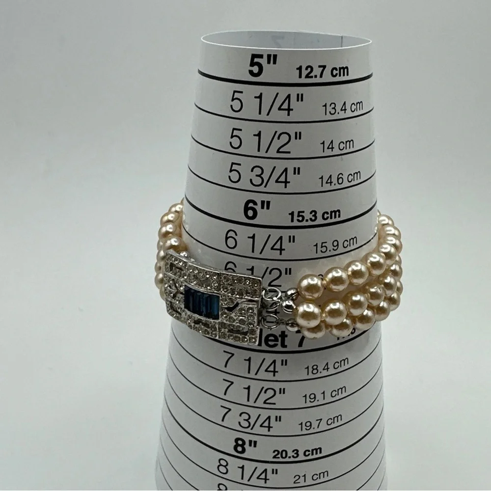 Rare Kenneth Lane Vintage Triple Strand‎ Faux Pearl Art Deco Style Bracelet #519 - Picture 6 of 7
